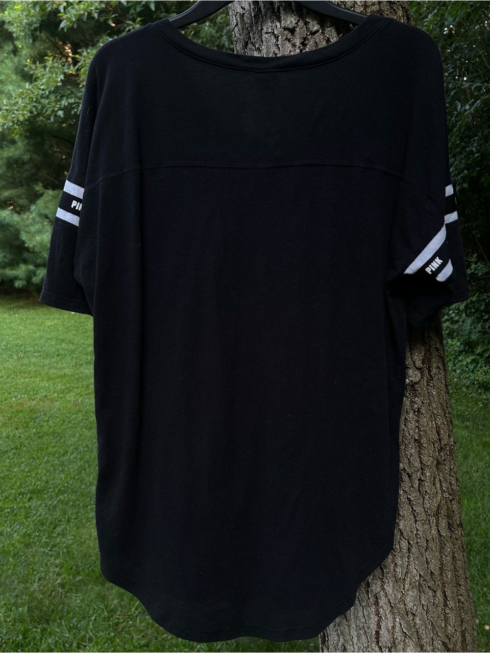 PINK Victoria’s Secret Black Sequin Oversized V-Neck Tee Shirt - Picture 2 of 6